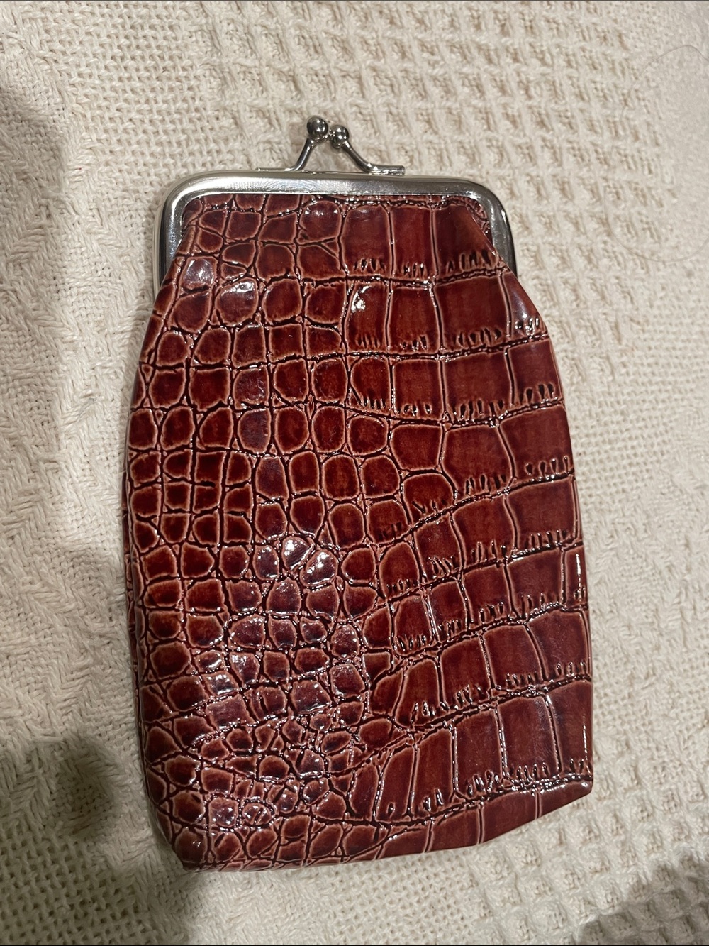 Brown Croc-Embossed Kiss-Lock Coin Purse